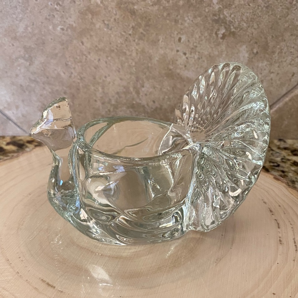 Vintage Turkey Thanksgiving Clear Glass Tea Light Votive Candle Holder Avon 1979